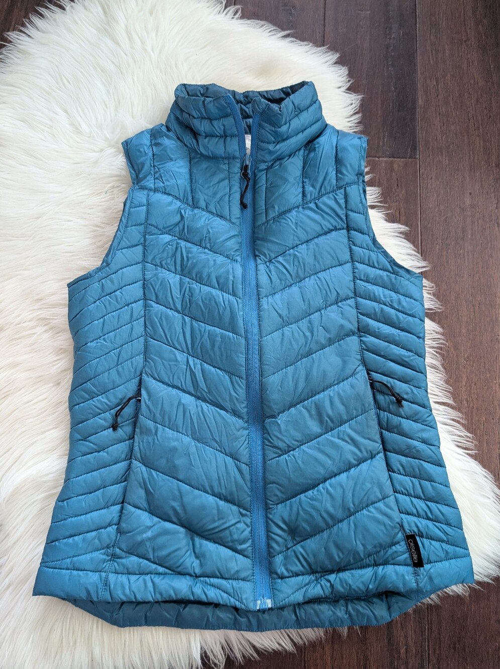 Oiselle Quilted Down Puffer Vest Running Hiking Pertex Quantum S Small Blue